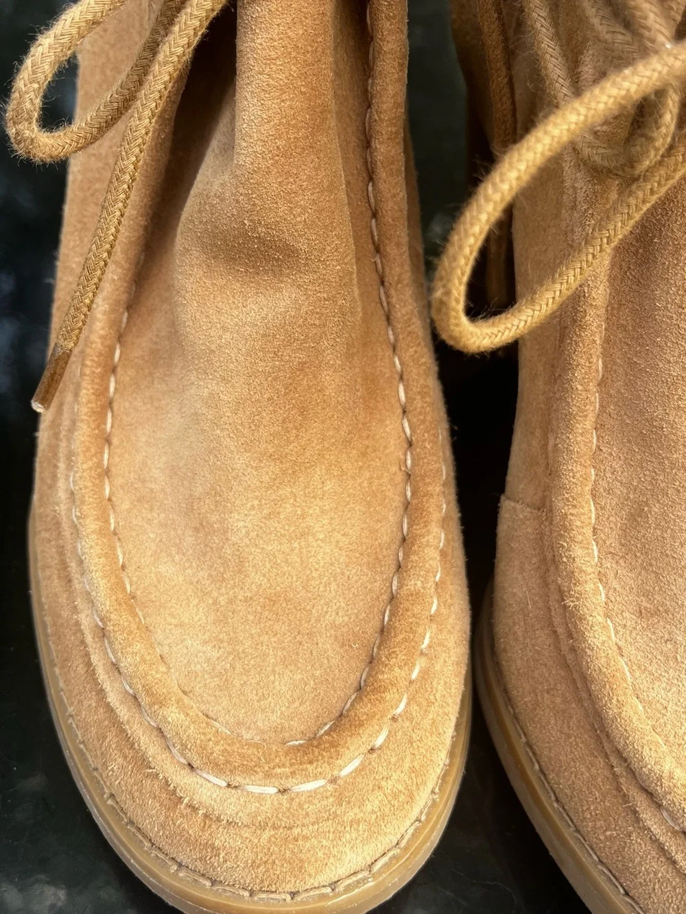 Lucky Brand Ysabel Suede Lace-Up Wedge Ankle Booties Tan size 8